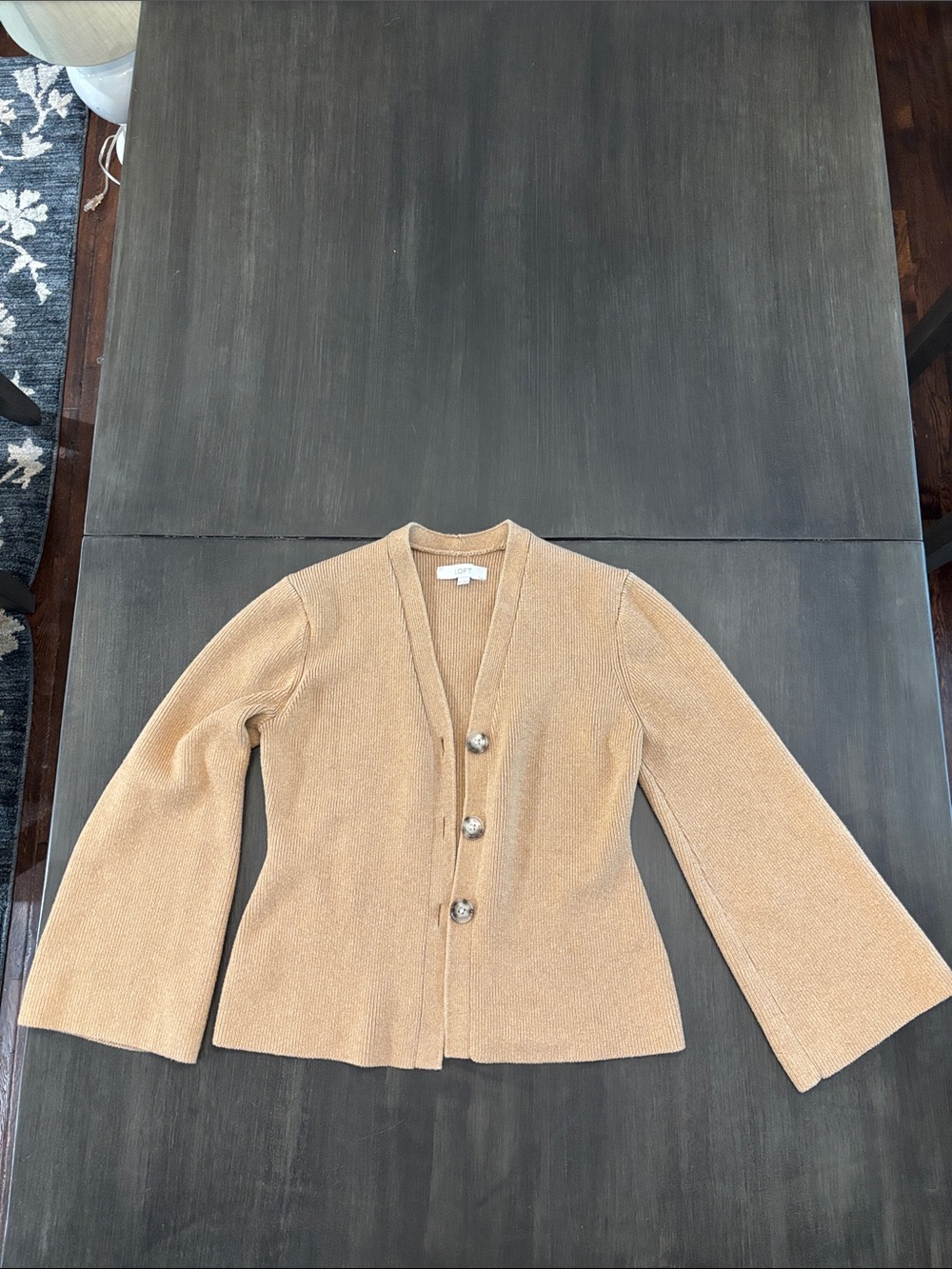 Loft Tan Women's Cardigan with Decorative Buttons and Wide Sleeves